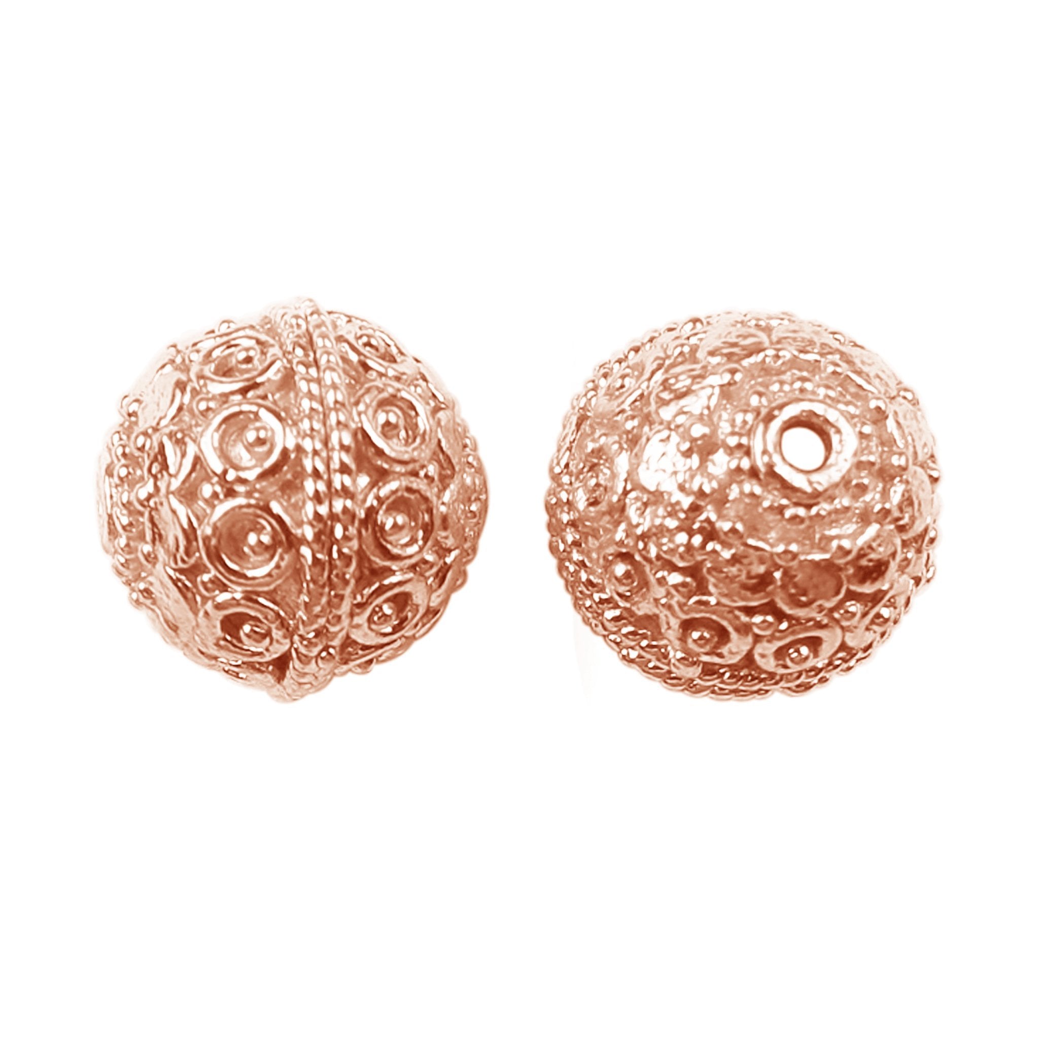 Textured rose gold overlay copper circular bead handcrafted in India for jewelry designs