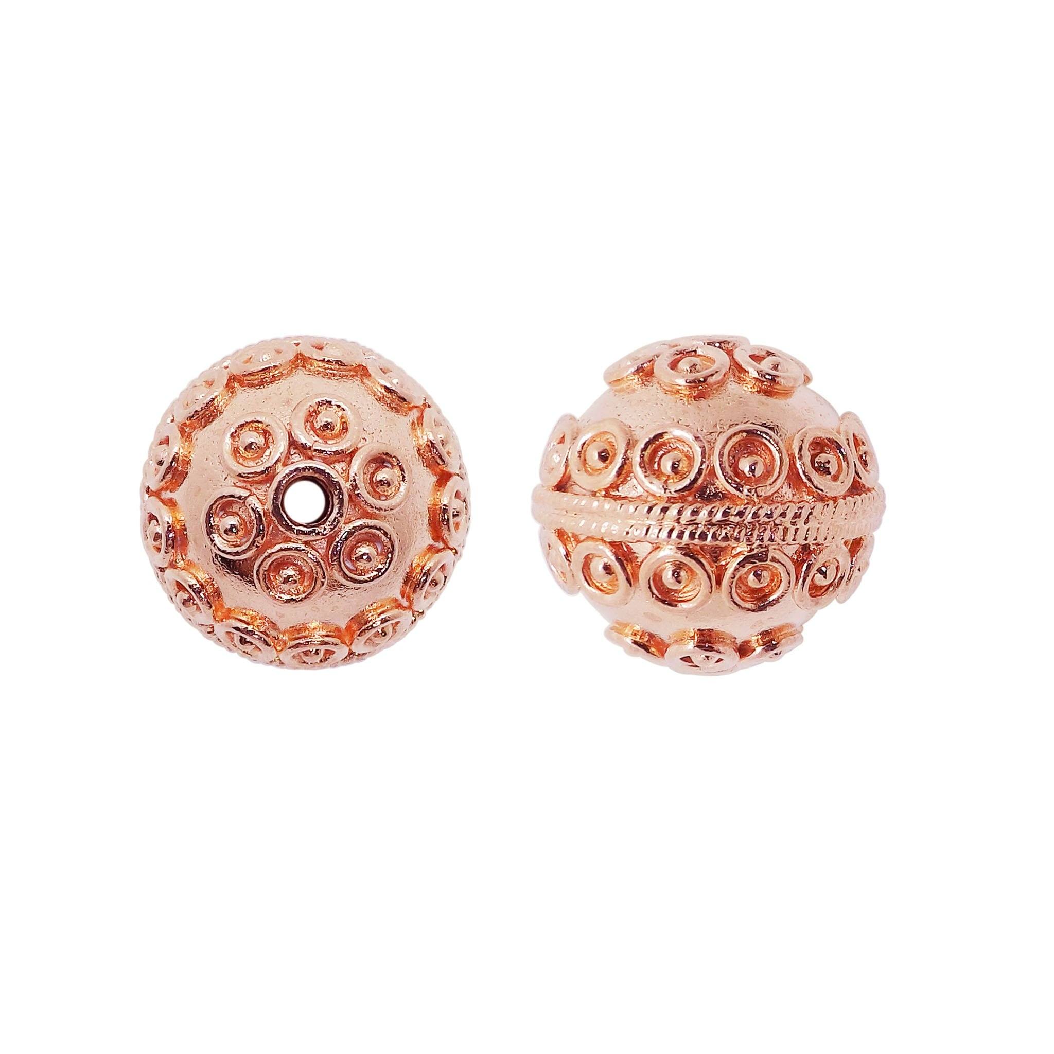Elegant rose gold overlay copper rosette bead handcrafted in India for jewelry designs