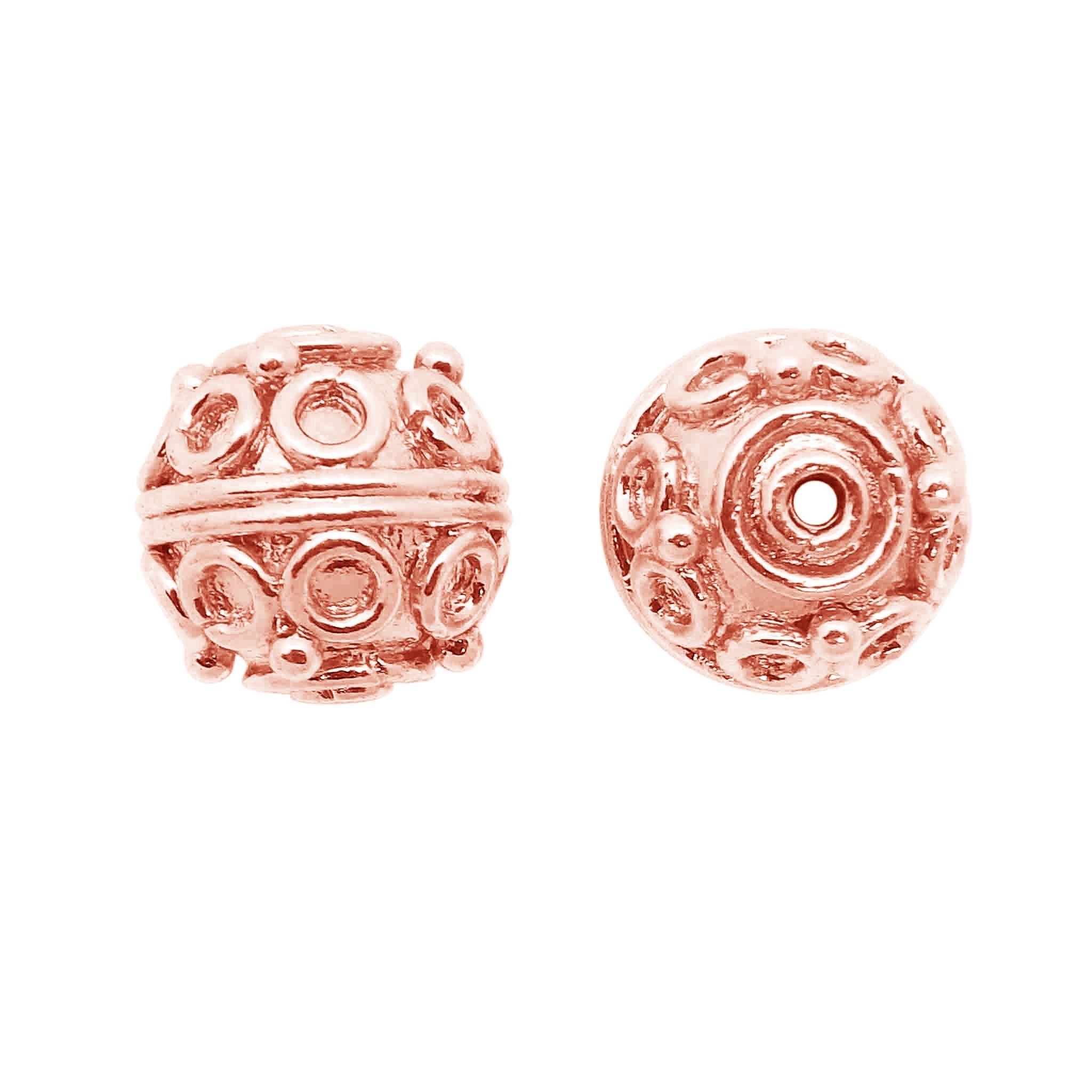 Classic rose gold overlay copper concentric bead handcrafted in India for jewelry designs