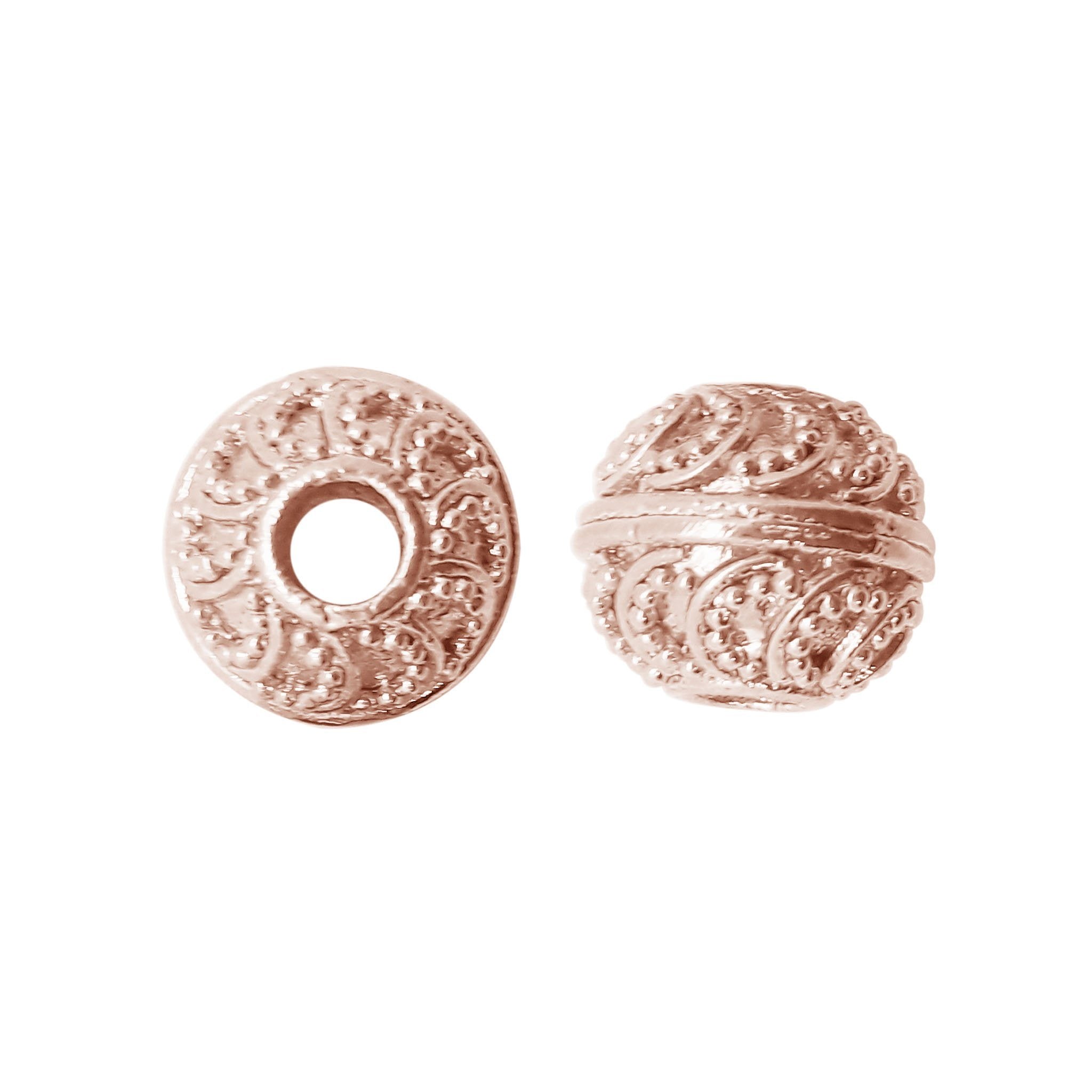 Rose Gold round decorative bead with textured design handcrafted in India for retail jewelry use