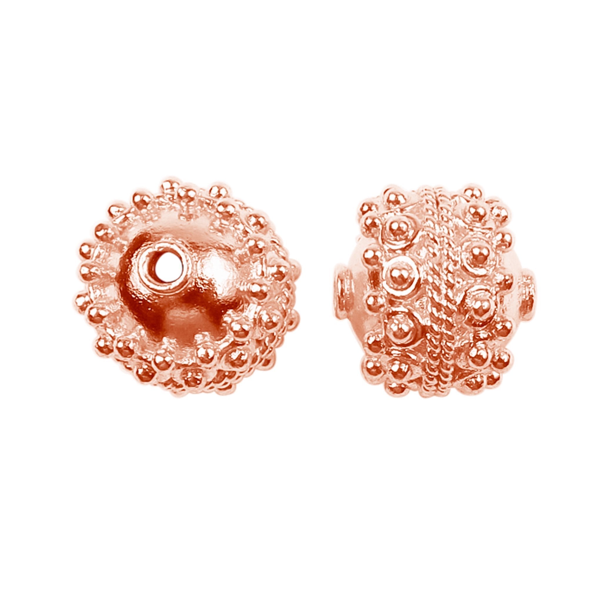 Rose Gold beaded round jewelry bead with textured design handcrafted in India for retail jewelry making