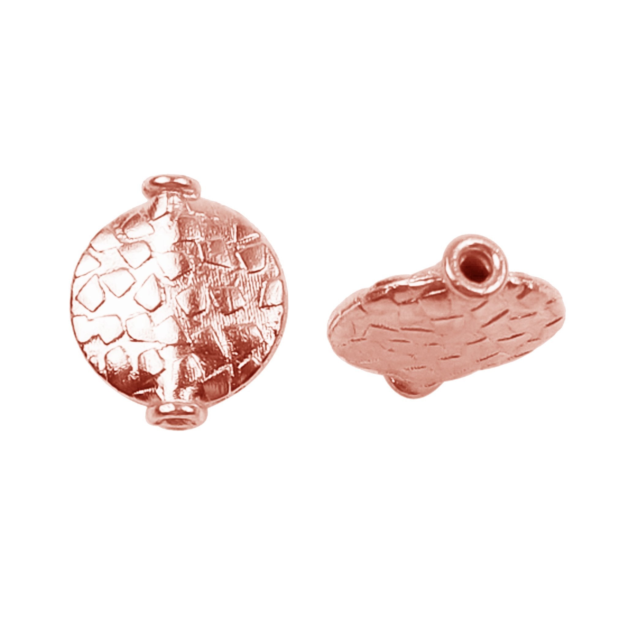 Rose gold artisan bead with textured design handmade in India for jewelry making