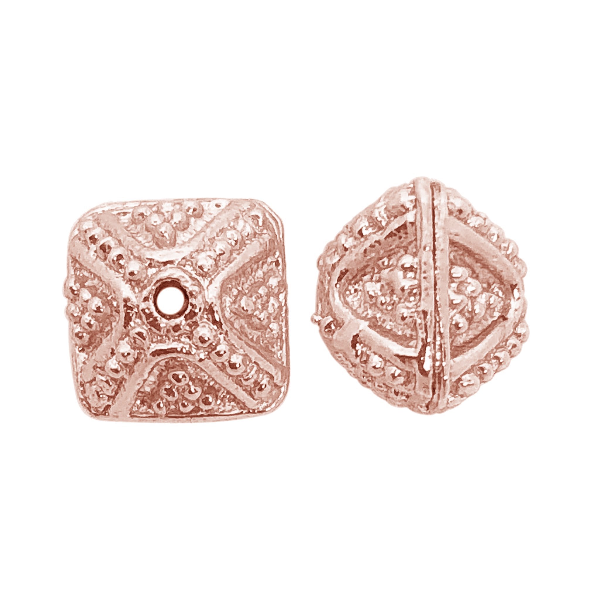 Handcrafted rose gold overlay copper decorative square bead made in India with textured finish