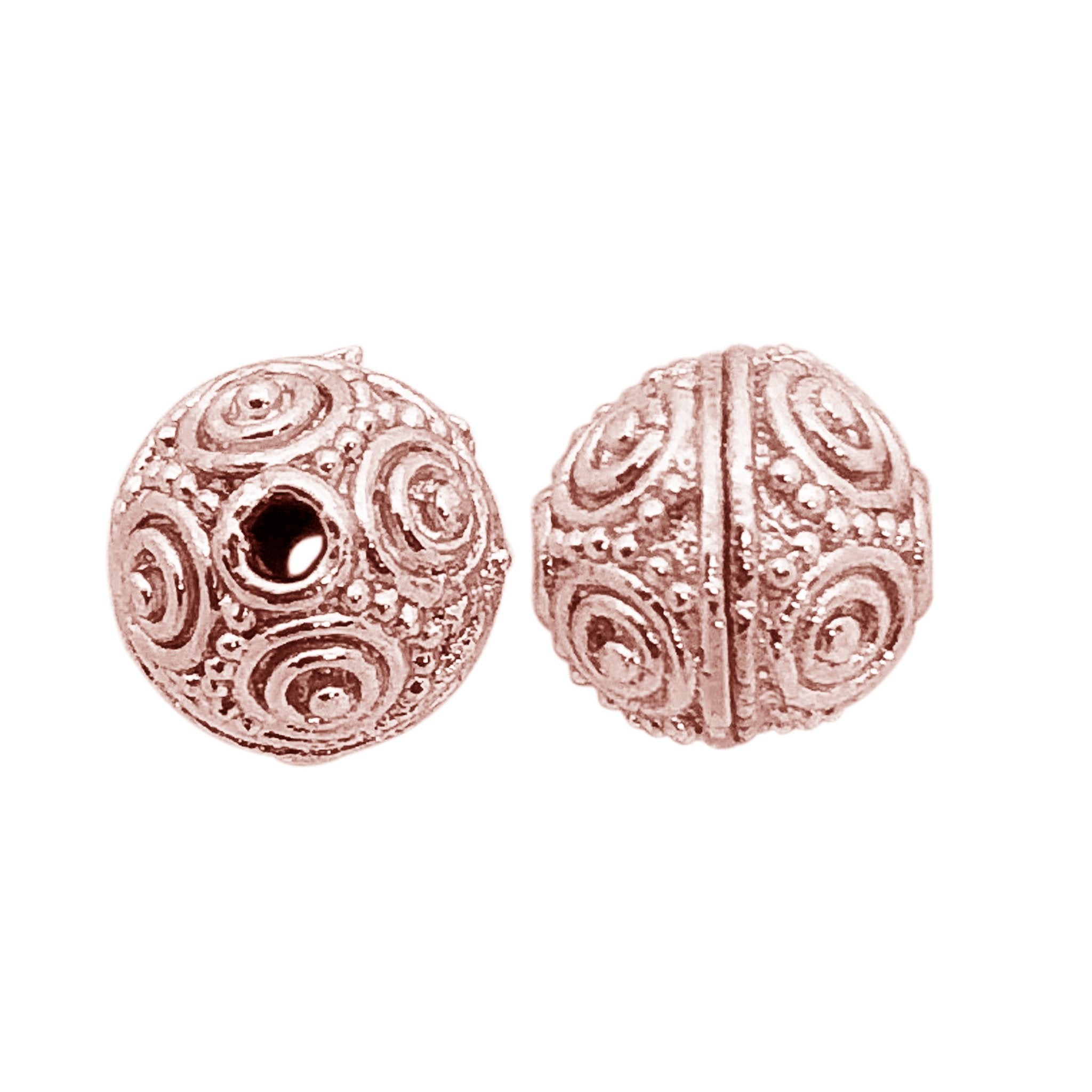 Handcrafted rose gold overlay copper spiral round bead made in India with textured finish