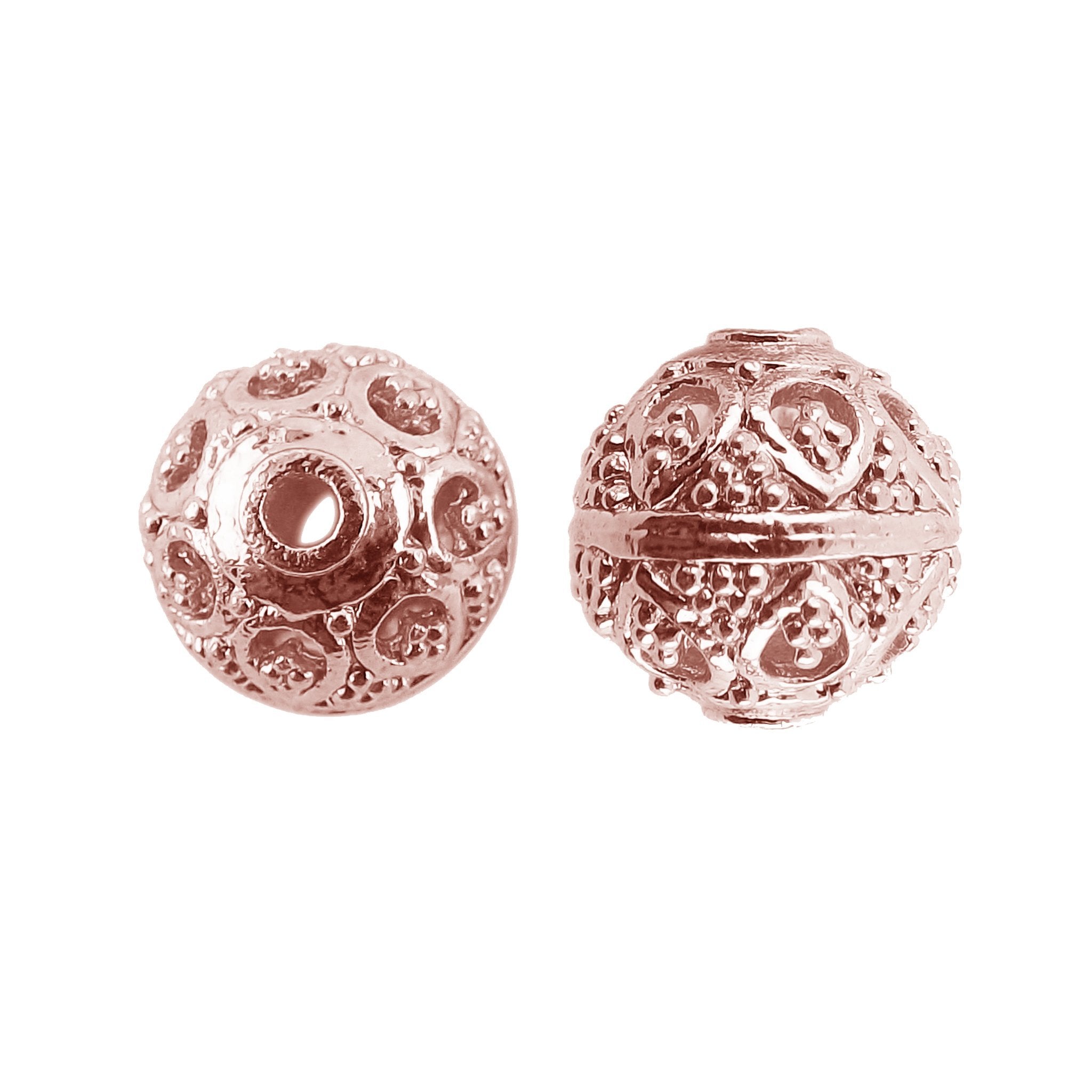 Handcrafted rose gold overlay copper floral round bead made in India with ornate texture