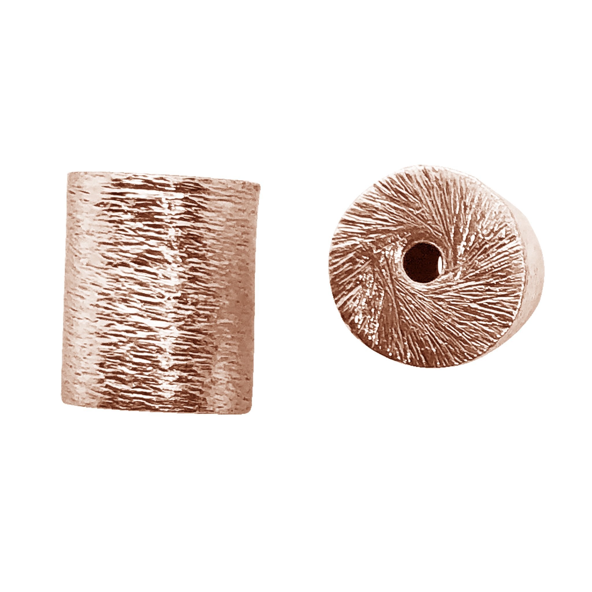 Rose Gold artisan cylinder bead handcrafted in India with textured copper finish for jewelry making