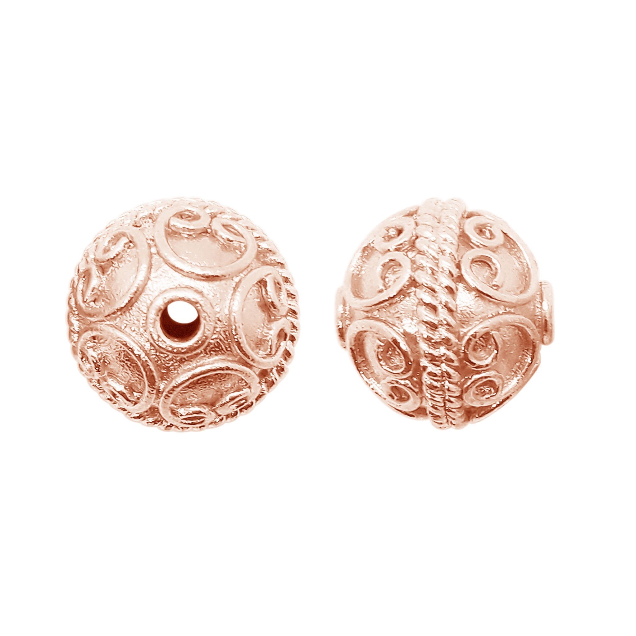 Handcrafted rose gold overlay over copper swirl round bead from India for DIY jewelry making