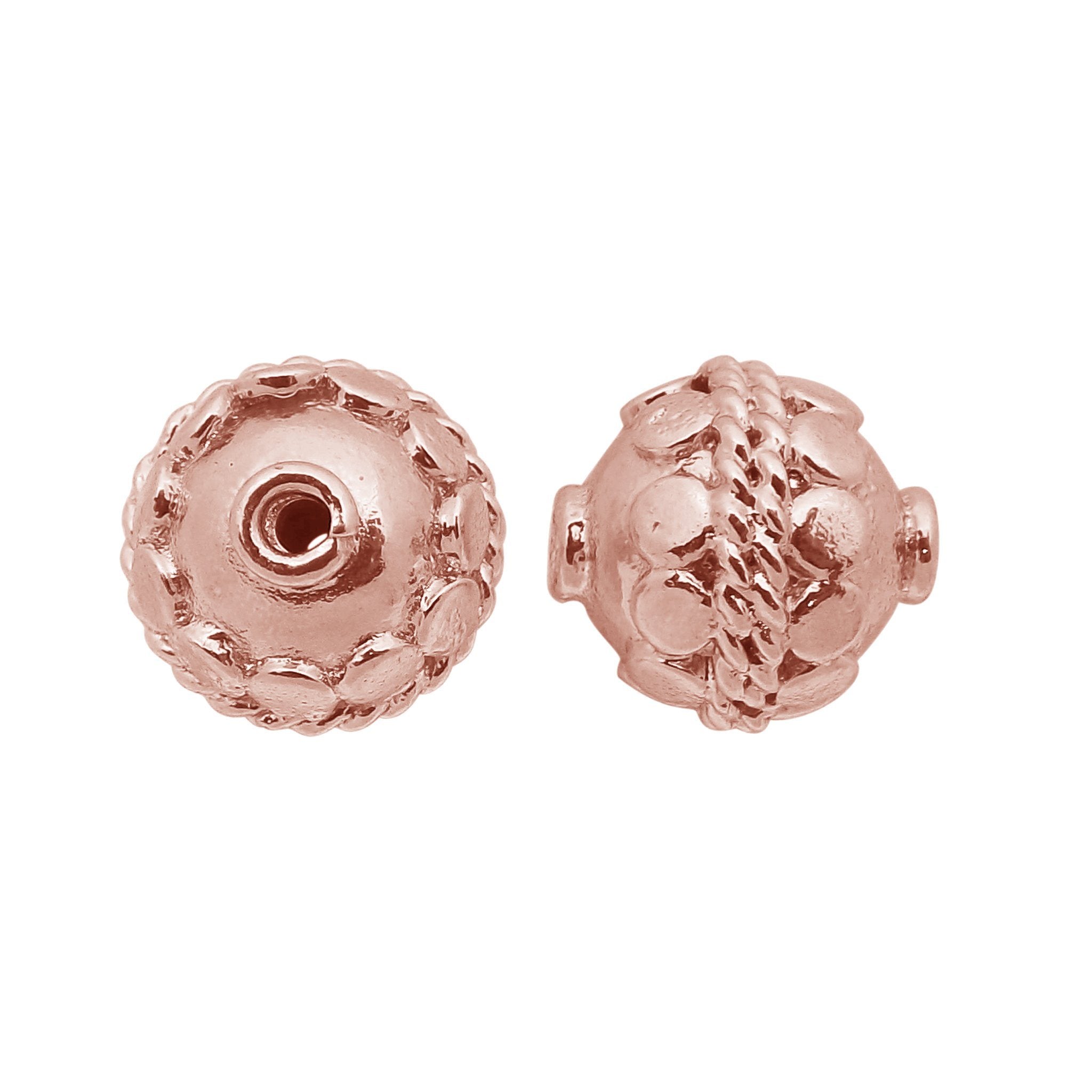 Rose gold floral copper bead handcrafted in India with embossed detailing and polished finish