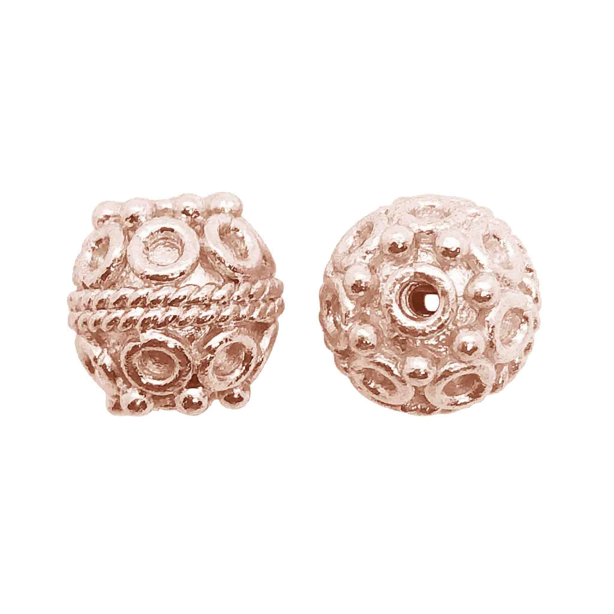 Rose gold ornate copper bead handcrafted in India with raised dotted detailing and polished finish