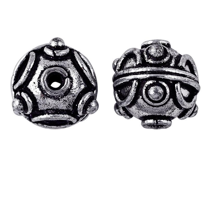 Silver studded round copper bead handcrafted in India with antique finish and raised detailing
