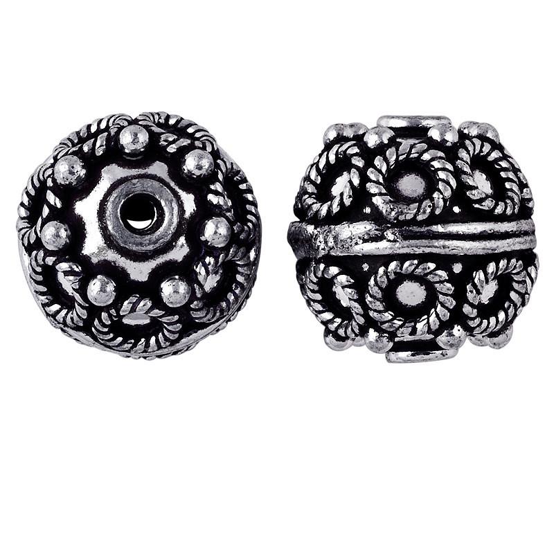 Silver rope detail studded copper bead handcrafted in India with antique finish and ornate texture
