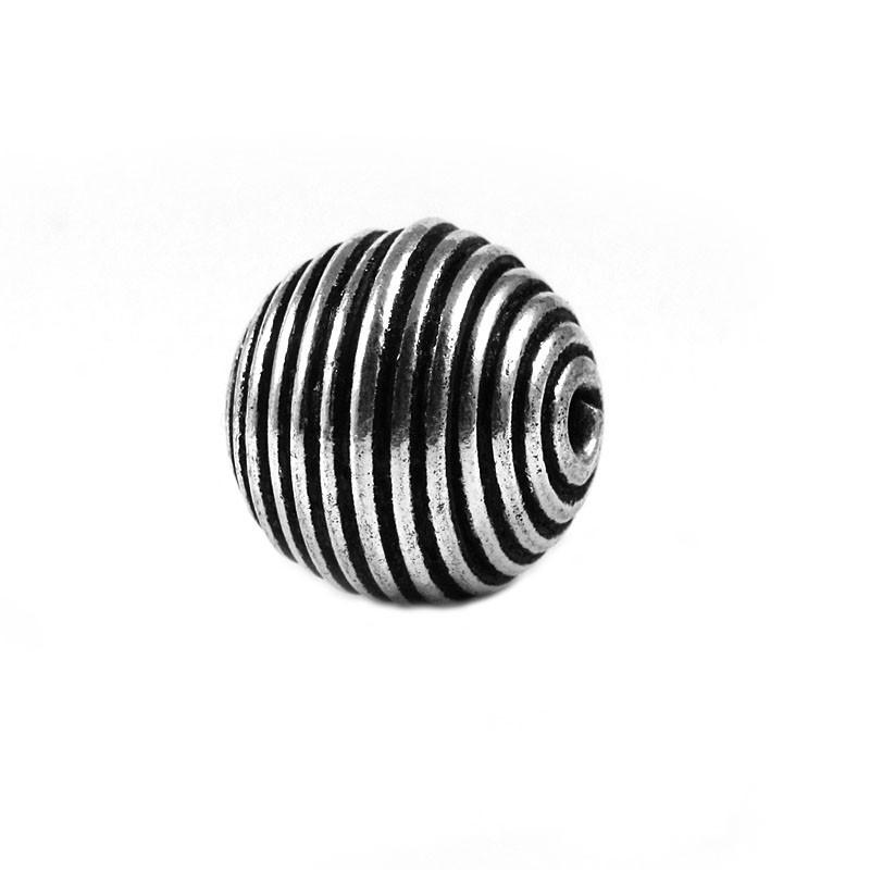 Silver overlay over copper ribbed round bead handcrafted in India