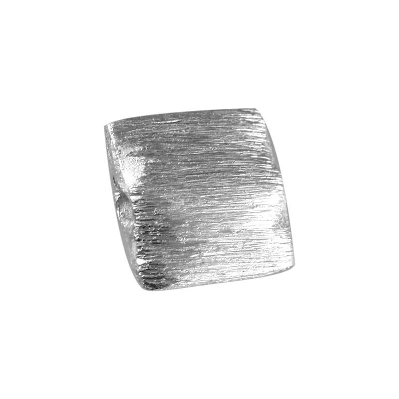 Silver overlay over copper curved rectangular bead handcrafted in India