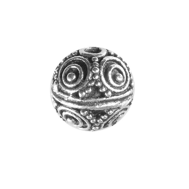 Silver overlay over copper antique spiral round bead handcrafted in India