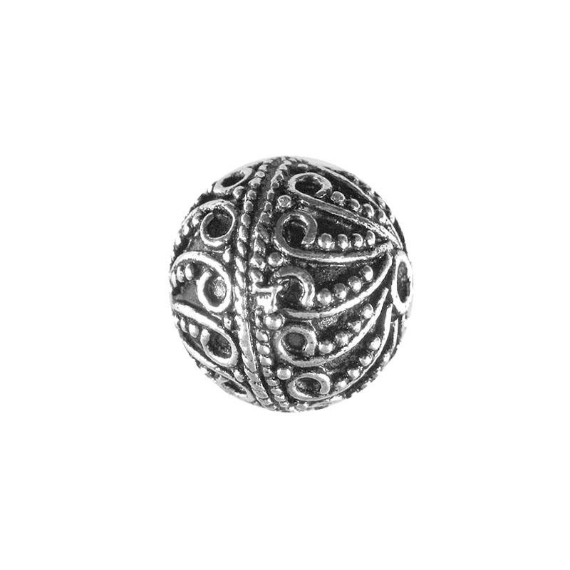 Silver overlay over copper antique paisley scroll round bead handcrafted in India