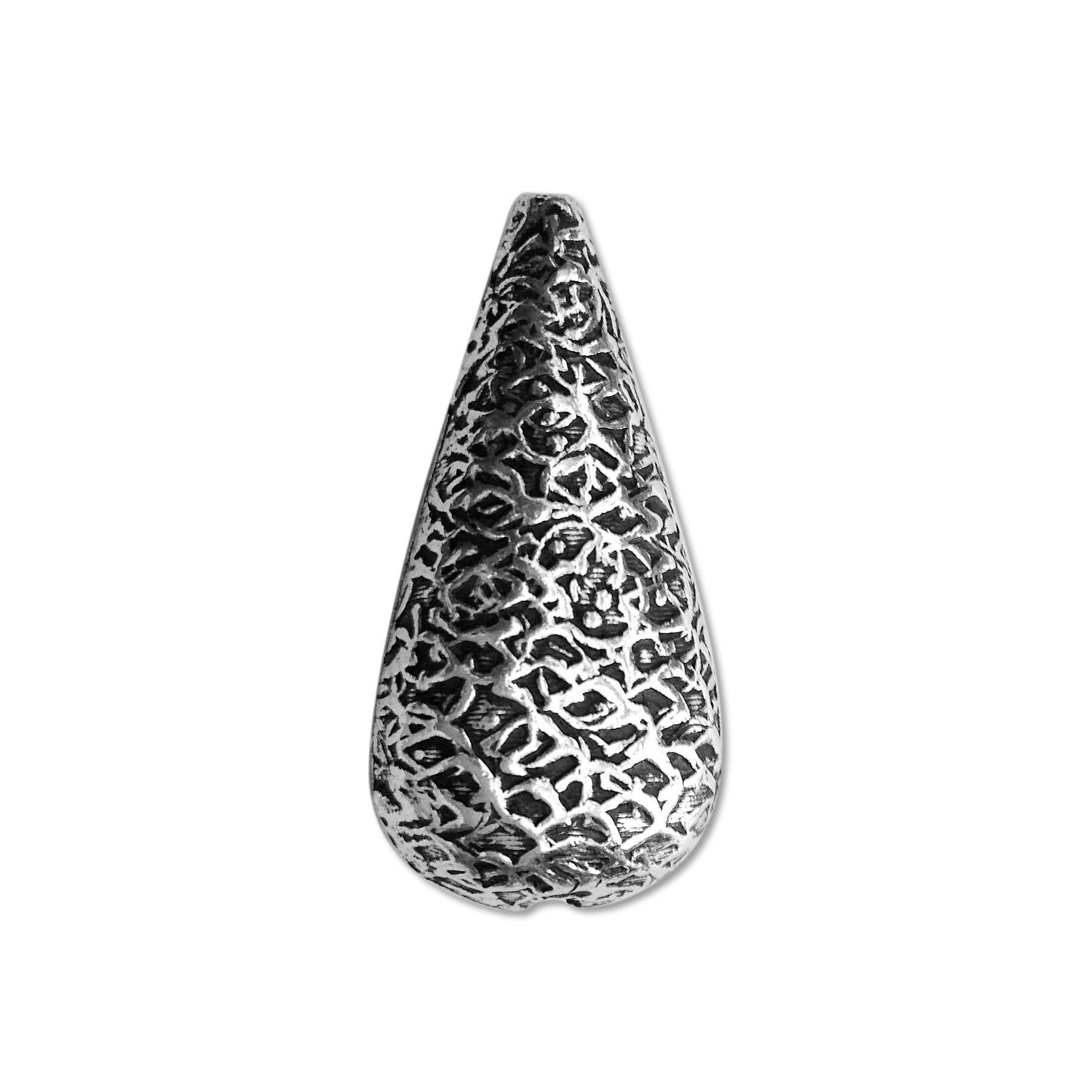 Indian silver overlay textured cone bead handcrafted in India with oxidized silver finish for jewelry making