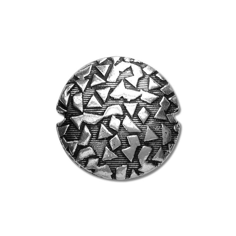 Silver dome bead cap from India with bold geometric triangle design, handcrafted using silver overlay over copper.