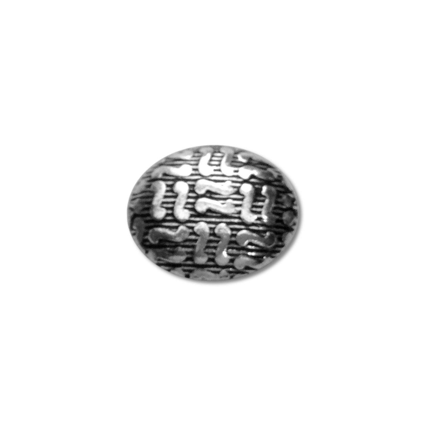 Silver oval bead cap from India with textured raised design, handcrafted using silver overlay over copper.