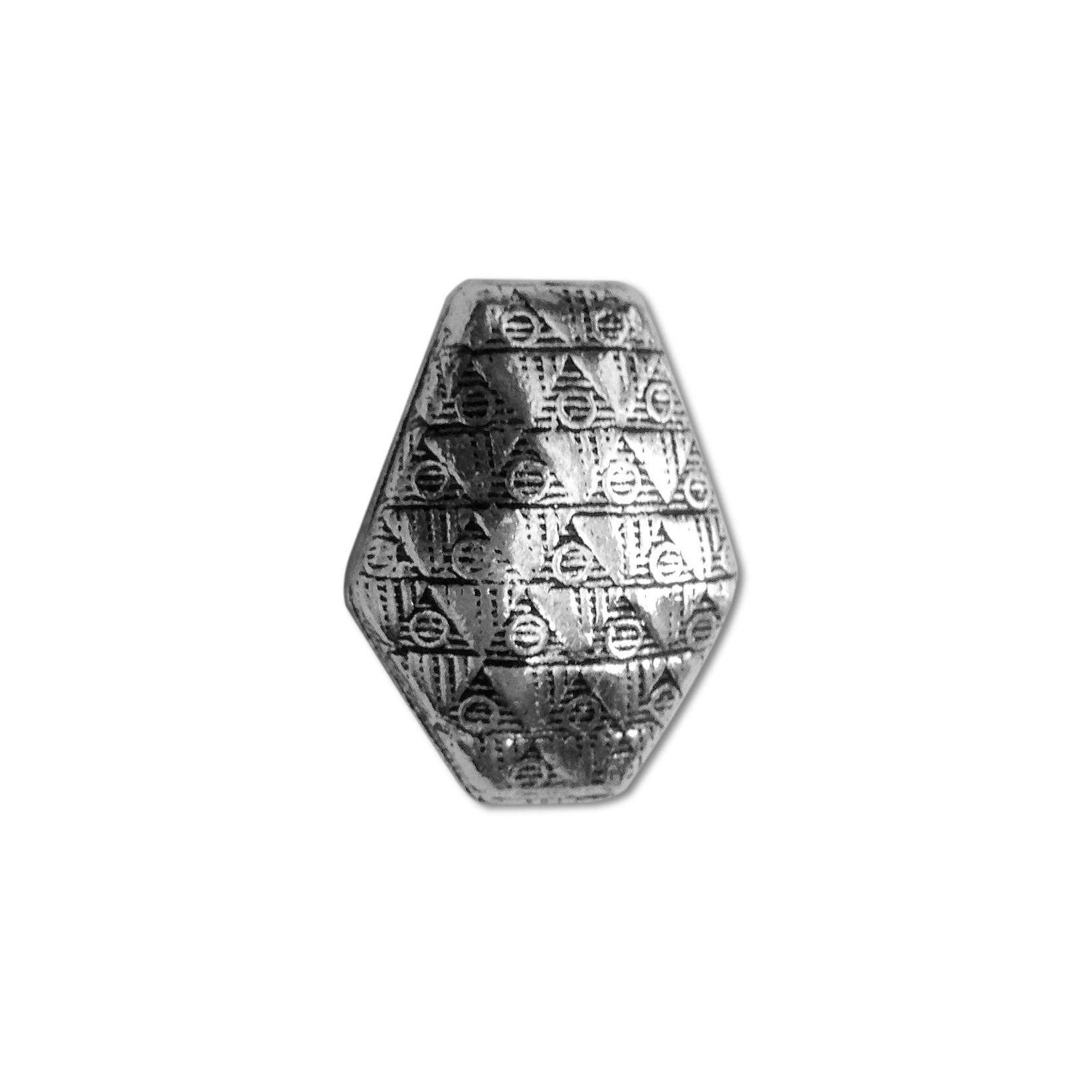 Silver faceted bead cap from India with geometric textured design, handcrafted using silver overlay over copper.