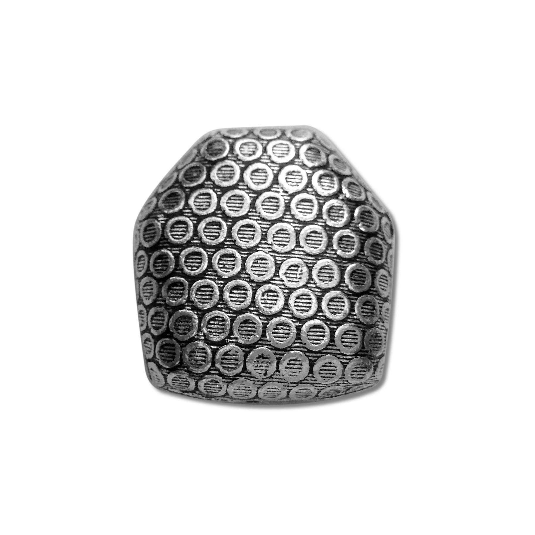Silver faceted bead cap from India with dotted textured design, handcrafted using silver overlay over copper.