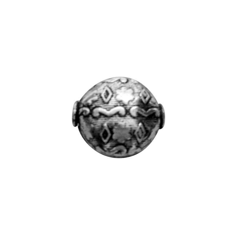 Decorative round silver overlay over copper bead handcrafted in India with engraved ethnic patterns