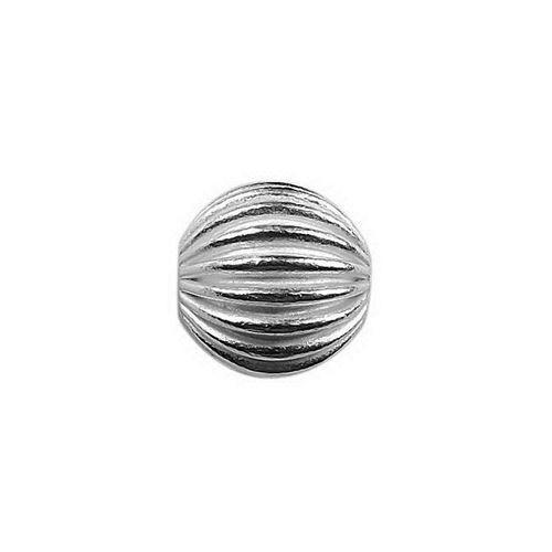 Classic ribbed silver overlay over copper round bead handcrafted in India with antique finish