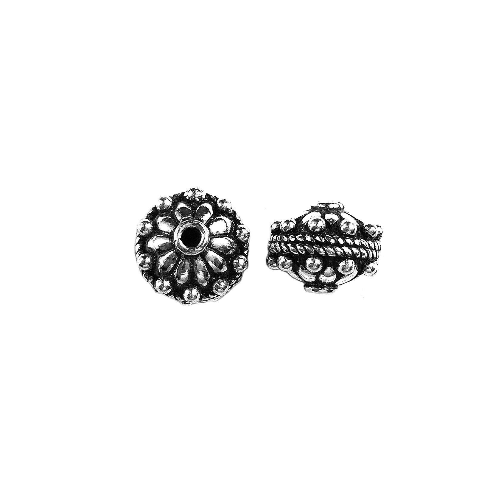 Floral silver overlay over copper disc bead handcrafted in India with rope and dotted detailing