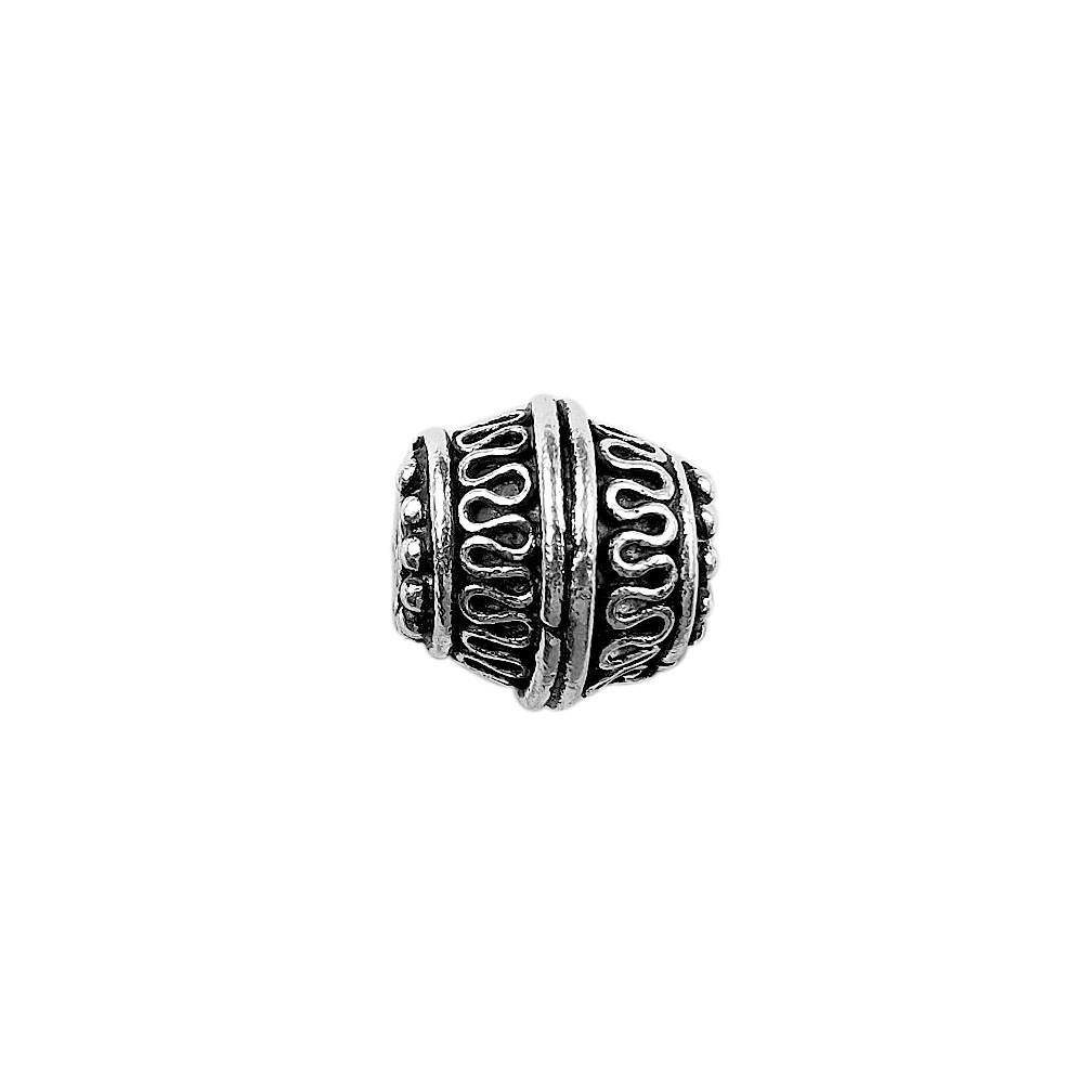 Vintage silver overlay over copper handcrafted barrel bead with wire scroll design made in India for jewelry making