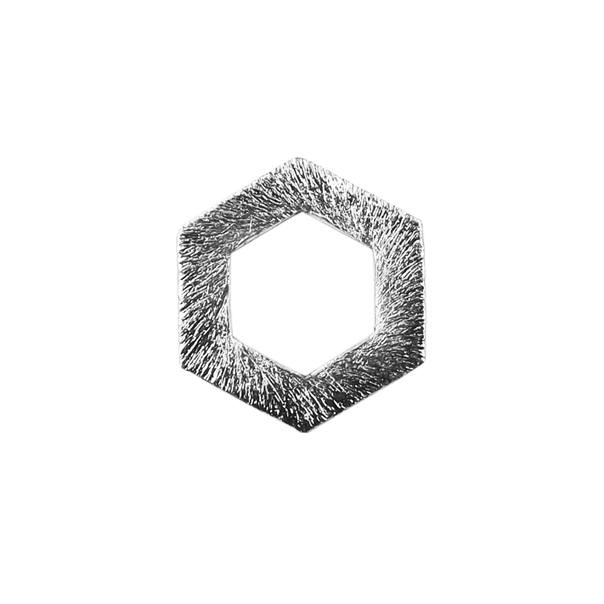 Modern silver overlay over copper handcrafted open hexagon bead with textured finish made in India for jewelry making