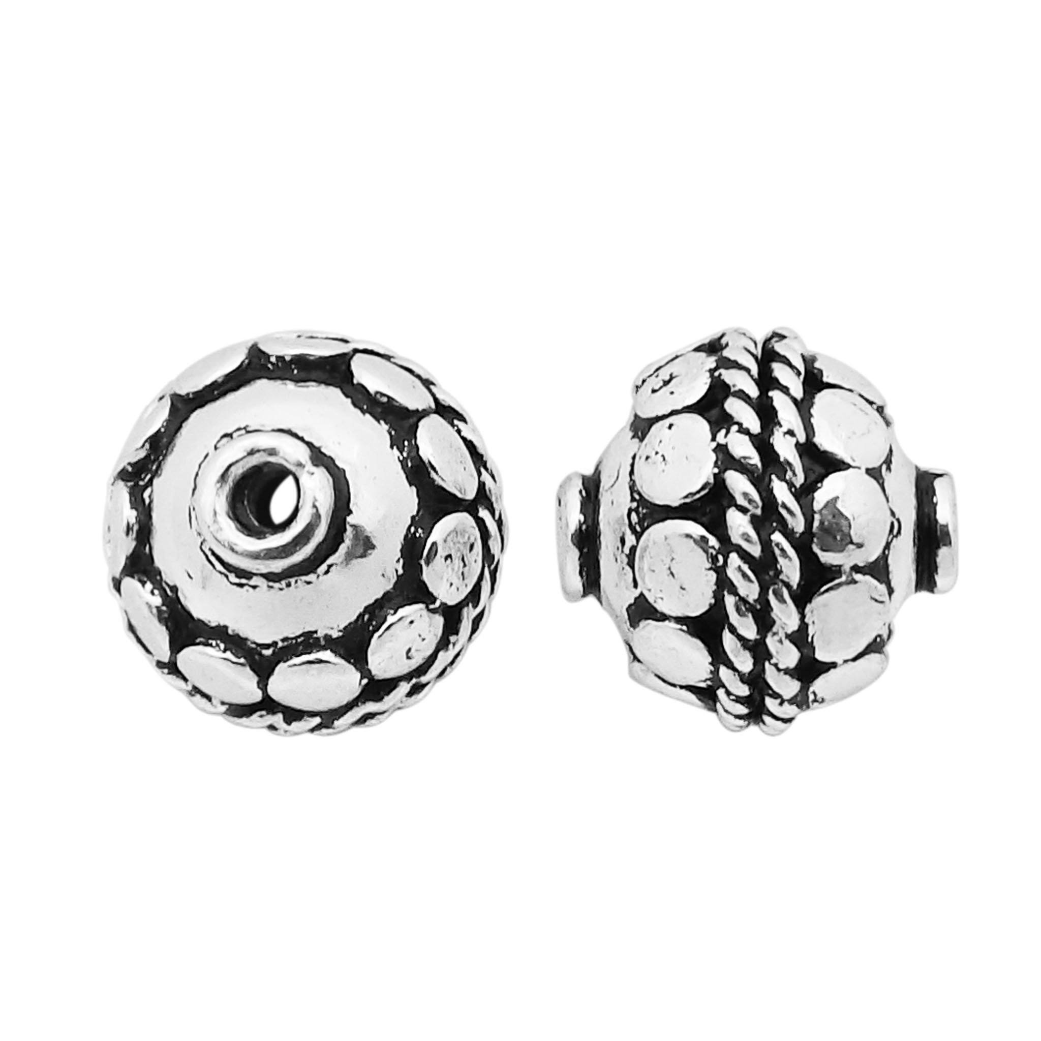 Silver Overlay Over Copper antique rounded bead with dot pattern and rope detailing handcrafted in India for jewelry making