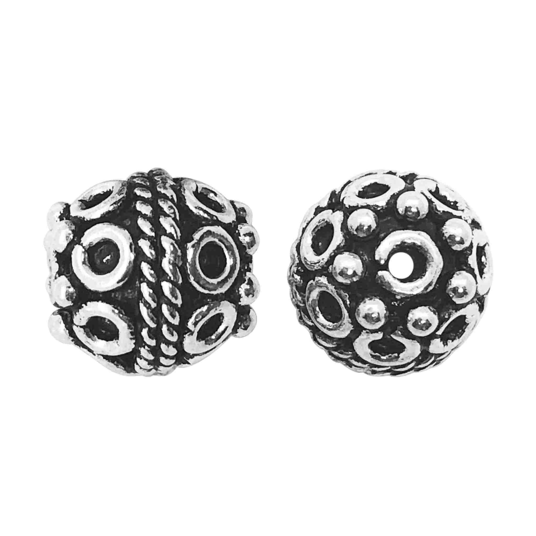 Silver Overlay Over Copper decorative bead with dot ring pattern and rope center detail handcrafted in India for jewelry making