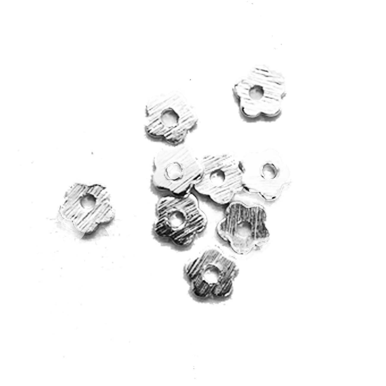 Handcrafted Silver Overlay Over Copper flower spacer beads from India with textured silver finish for DIY jewelry.