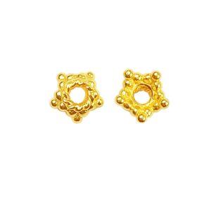 Elegant 18K Gold Overlay Over Copper decorative floral bead cap with center hole, handcrafted in India