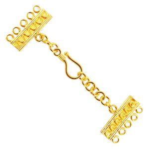 Elegant 18K Gold Overlay Over Copper five-strand jewelry extender with decorative bar ends and S-hook clasp, handcrafted in India