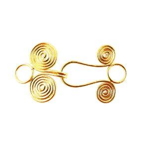 Double spiral wire hook clasp crafted with 18K Gold Overlay Over Copper, handcrafted in India for necklaces and bracelets.