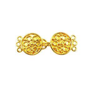 Elegant Double Disc Multi Strand Clasp With 3 Holes Handcrafted In India With 18K Gold Overlay Over Copper For Necklaces And Bracelets