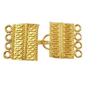 Elegant Rectangular Bar Multi Strand Clasp With 4 Holes Handcrafted In India With 18K Gold Overlay Over Copper For Necklaces And Bracelets