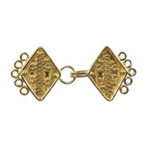 Elegant Diamond Shape Multi Strand Clasp With 5 Holes Handcrafted In India With 18K Gold Overlay Over Copper For Necklaces And Bracelets