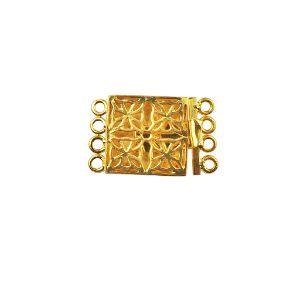 Decorative square multi strand clasp with 4 holes in 18K Gold Overlay Over Copper, handcrafted in India.