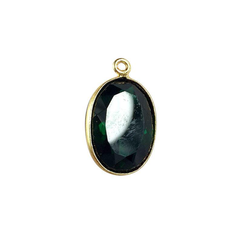 18K Gold Overlay Over Copper handcrafted oval Green Quartz connector from India for jewelry making