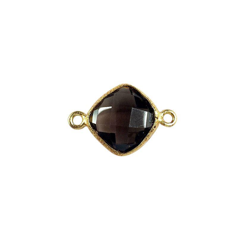 18K Gold Overlay Over Copper handcrafted cushion shape Smoky Quartz connector from India for jewelry making