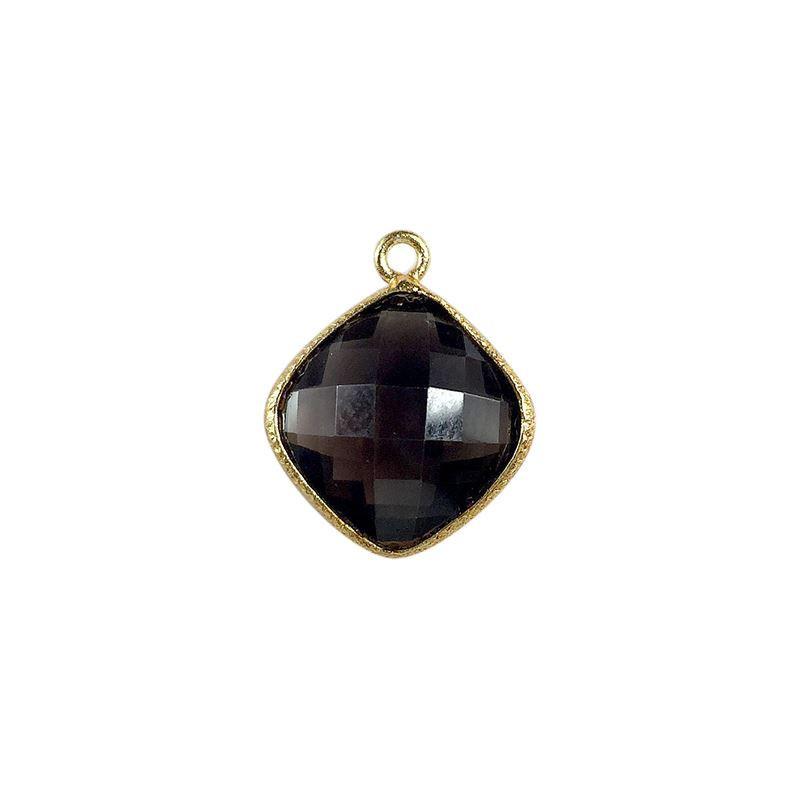18K Gold Overlay Over Copper handcrafted cushion shape Smoky Quartz connector from India for jewelry making