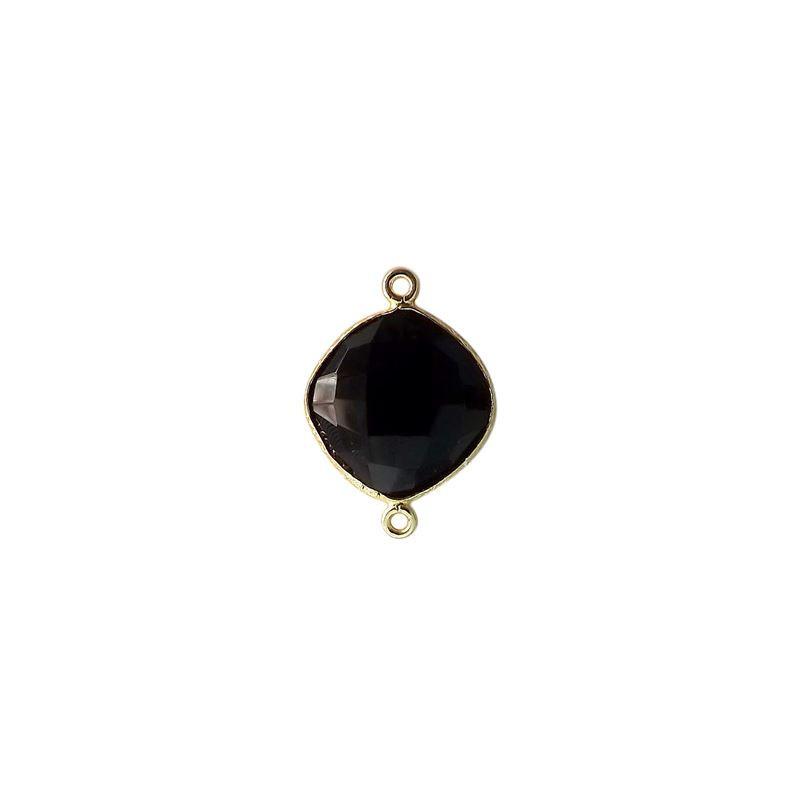 18K Gold Overlay Over Copper handcrafted cushion shape Black Onyx connector from India for jewelry making