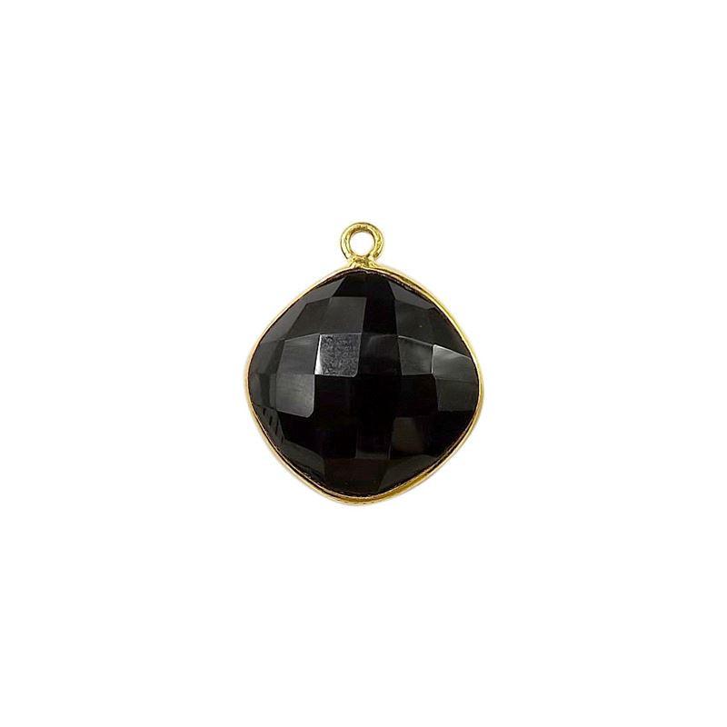 18K Gold Overlay Over Copper handcrafted cushion shape Black Onyx Quartz connector from India for jewelry making