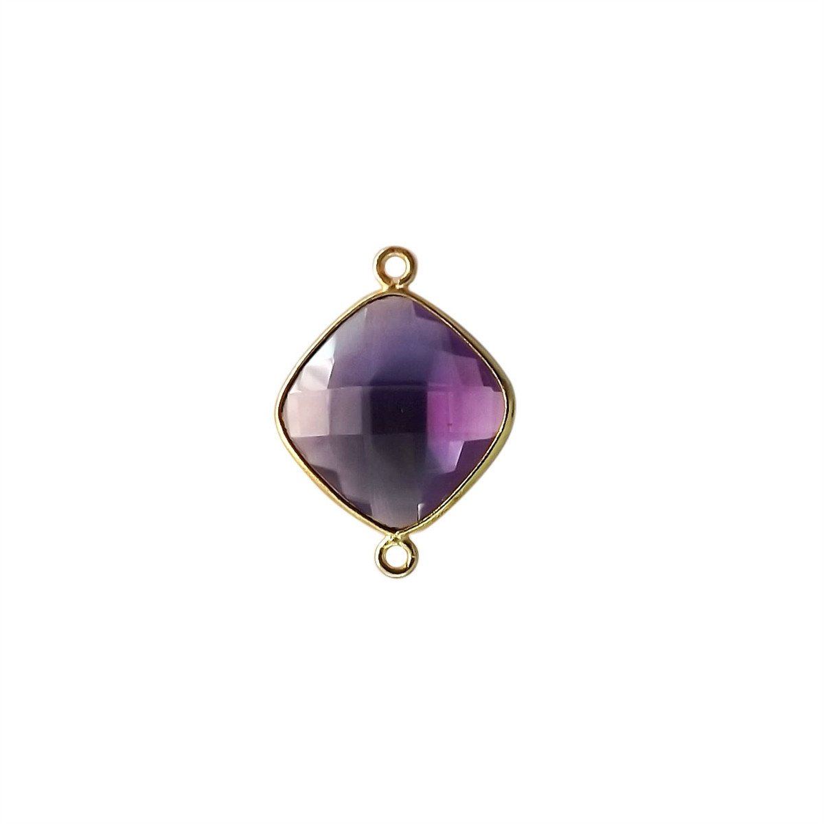 18K Gold Overlay Over Copper handcrafted cushion shape Amethyst Quartz connector from India for jewelry making