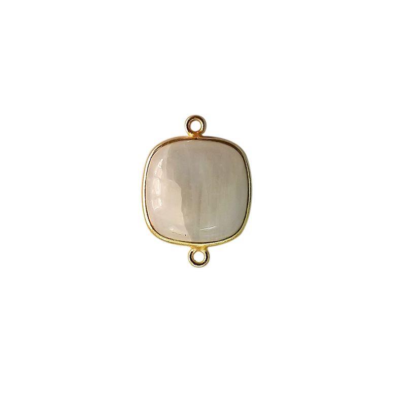18K Gold Overlay Over Copper handcrafted cushion shape Rainbow Moonstone connector from India for jewelry making