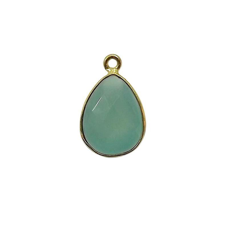 Handcrafted 18K Gold Overlay Over Copper teardrop bezel pendant with Aqua Chalcedony Quartz from India for DIY jewelry designs