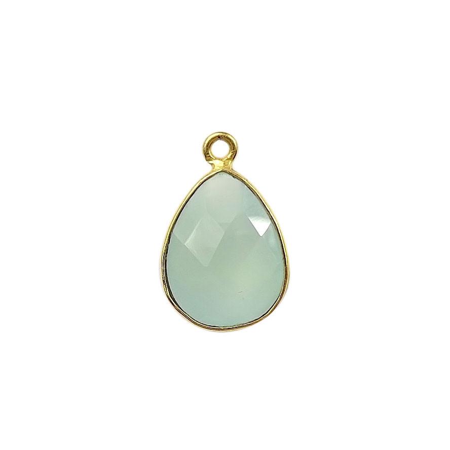 Handcrafted 18K Gold Overlay Over Copper faceted teardrop bezel pendant with Aqua Chalcedony Quartz from India for DIY jewelry designs