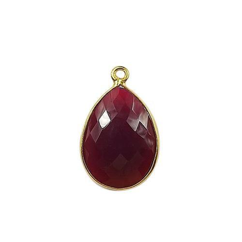 Handcrafted 18K Gold Overlay Over Copper faceted teardrop Red Chalcedony Quartz charm from India for DIY jewelry designs