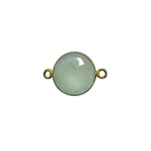 Handcrafted 18K Gold Overlay Over Copper faceted round Aqua Chalcedony Quartz connector from India for DIY jewelry designs
